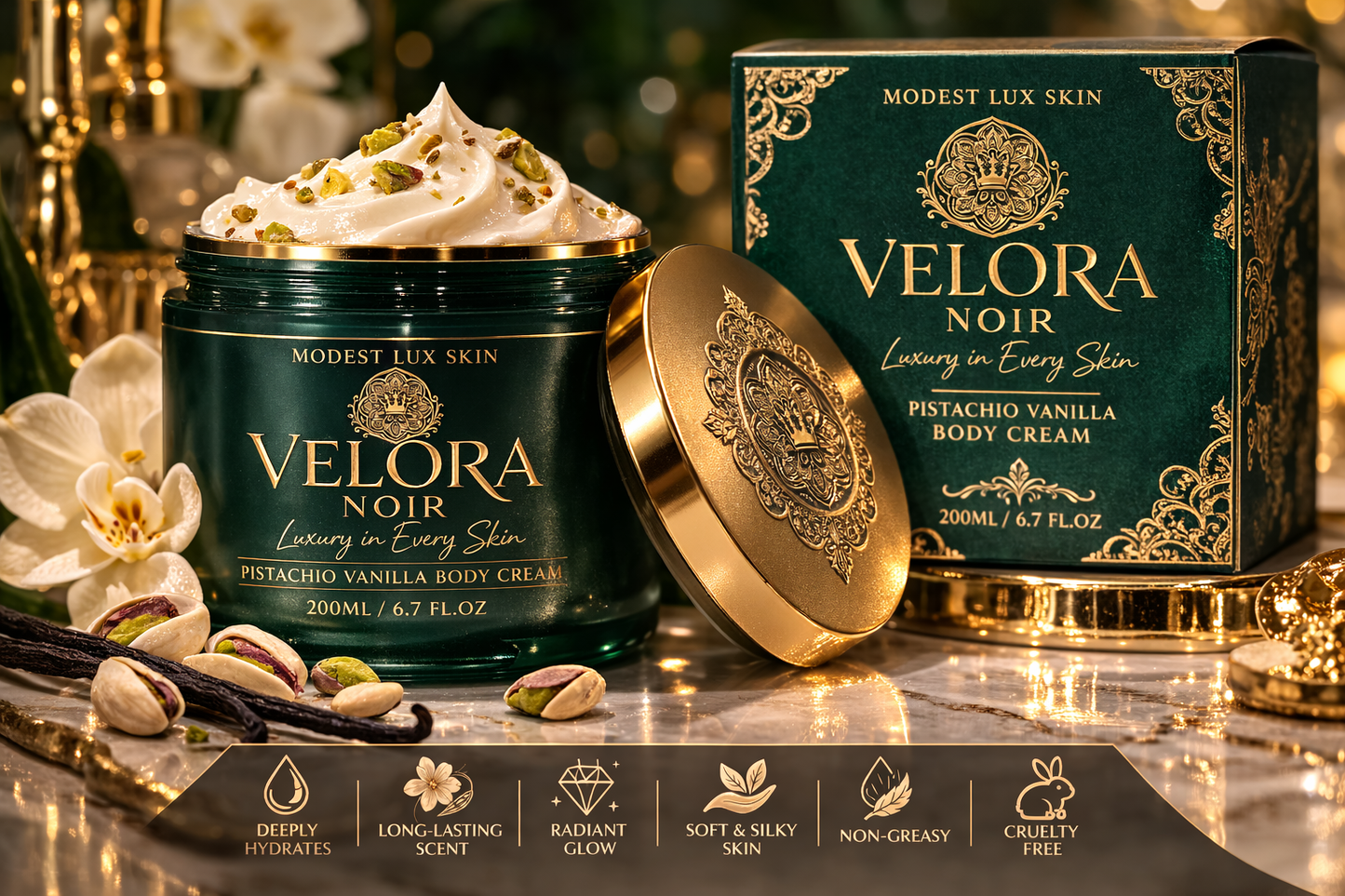 Crema Corporal Velora Noir Pistacho Vainilla